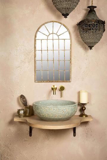 Artisan Small Cloakrooms, Bohemian Style Bathroom, Wash Basin Sink, Countertop Bathroom, Basin Design, Style Bathroom, Minty Green, Bathroom Countertops, Hus Inspiration