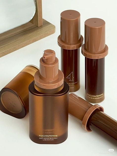 Makeup Bottle Design, Premium Skincare Packaging, Luxury Skincare Packaging, Brown Branding, Luxury Cosmetic Packaging, Luxury Packaging Design, Perfume Bottle Design, Modern Packaging, Cosmetic Packaging Design