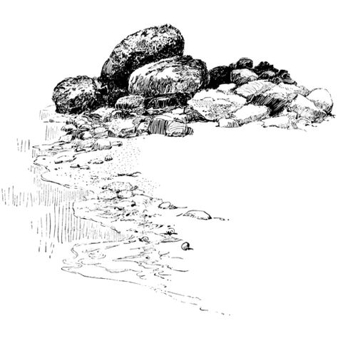 Water Ripples Drawing, Ripples Drawing, Rocky Cliff, Ocean Cliff, Tree Drawings Pencil, Rocky Beach, Water Drawing, Landscape Sketch, Paint Techniques