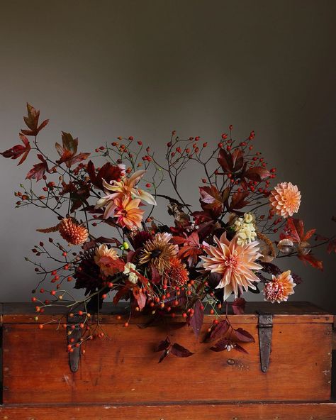 2,741 Likes, 51 Comments - Christin Geall - Cultivated (@cultivatedbychristin) on Instagram: “Happy thanksgiving from Vermont. My mother in-law had ‘the bird’ on the counter by nine. By ten,…” Thanksgiving Pumpkin Flower Arrangements, Dark Fall Floral Arrangements, Wedding Fair Florist Display, Thanksgiving Floral Tablescape, Thanksgiving Table Floral Arrangements, Thanksgiving Flowers Arrangements, Autumn Bouquet Floral Arrangements, Thanksgiving Arrangements Floral, Brown Flower Arrangements