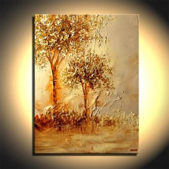 Blooming Tree Painting, Modern Landscape Painting, Canvas Painting Landscape, Easy Canvas Painting, Beginner Painting, Painting Landscape, Glue Gun, Modern Painting, Tree Painting