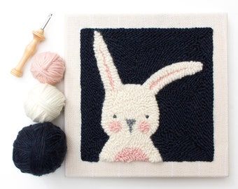 Punch Needle Patterns Modern, Punch Needle Art Ideas, Punchneedle Ideas, Embroidery Bunny, Roving Yarn, Penguin Pattern, Punch Needle Kits, Monks Cloth, Diy Bebe