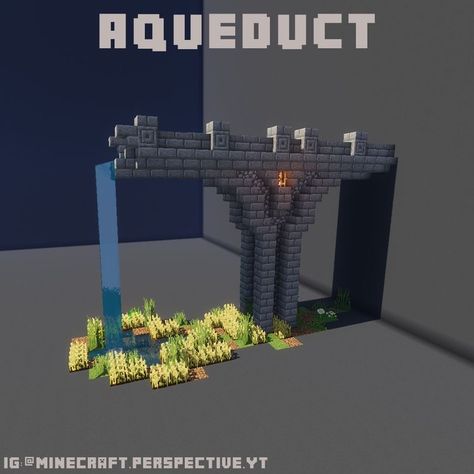 Minecraft Circular Staircase, Minecraft Temple Blueprints, Minecraft Medieval Blueprints, Minecraft Mining Village, Castle Decor Minecraft, Minecraft Landmark Ideas, Minecraft Pipeline, Aqueduct Minecraft, Smithing Template Minecraft