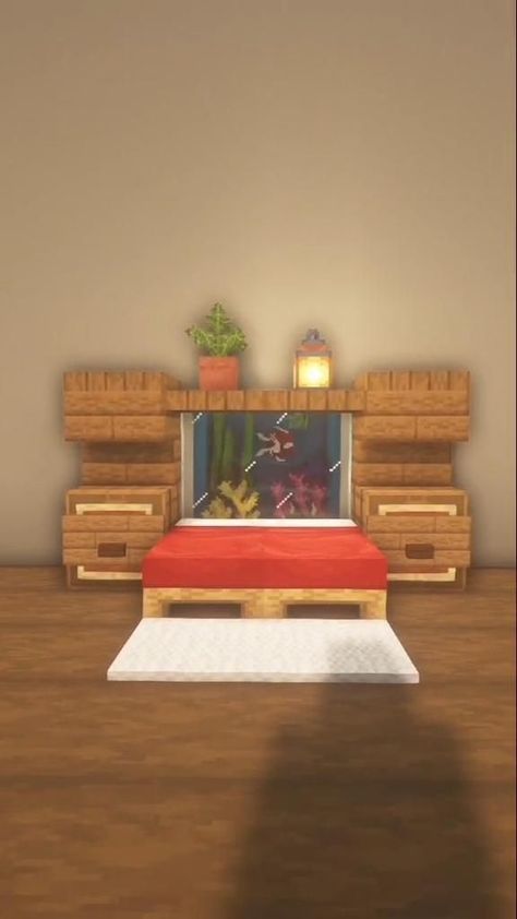 Room Decor Minecraft Ideas, Mincraft Idea Rooms, Minecraft Bedroom Ideas To Build, Minecraft House Decor Ideas, Minecraft Bedroom Designs, Aquarium Bed, Minecraft Bedroom Ideas Game, Minecraft Room Ideas, Cute Minecraft Bedrooms