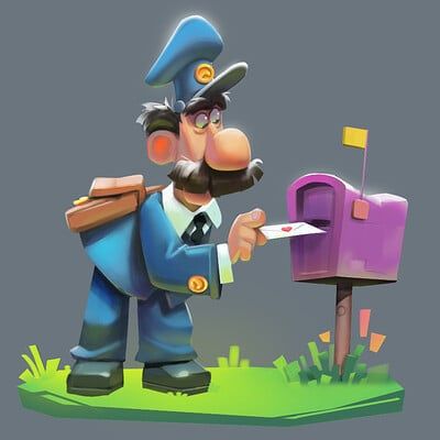 ArtStation - character design, shafi ahi Policeman Character Design, Postman Character Design, Postman Illustration, Policeman Cartoon, Postman Cartoon Image, Friendly Letter, Character Design, Design