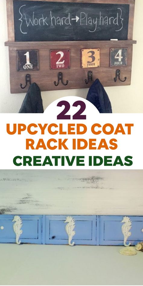 Elevate your entryway with these clever upcycled coat rack ideas! Repurpose old wooden pallets by sanding, painting, and adding hooks for a rustic touch. Transform vintage window frames into charming coat racks by replacing glass with a wooden board and adding hooks. Utilize old wooden ladders as unique storage solutions by attaching hooks to the rungs and leaning against the wall. These DIY projects not only keep your space organized but also infuse it with character. Old Ladder Ideas, Flies Trap Diy, Coat Rack Ideas, Upcycled Coat, Pallet Coat Racks, Wooden Ladders, Old Wooden Ladders, Diy Bird Cage, Cabinet Doors Repurposed