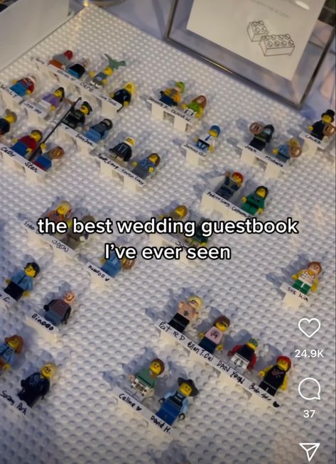 Fun, creative & good convo starter Legos At Wedding, Cool Ideas For Weddings, Fun Wedding Add Ons, Cute Wedding Ideas Creative Receptions, Wedding Lego Guest Book, Fun Wedding Guest Book, Cool Guest Book Ideas, Lego Guest Book, Unique Things To Have At Your Wedding