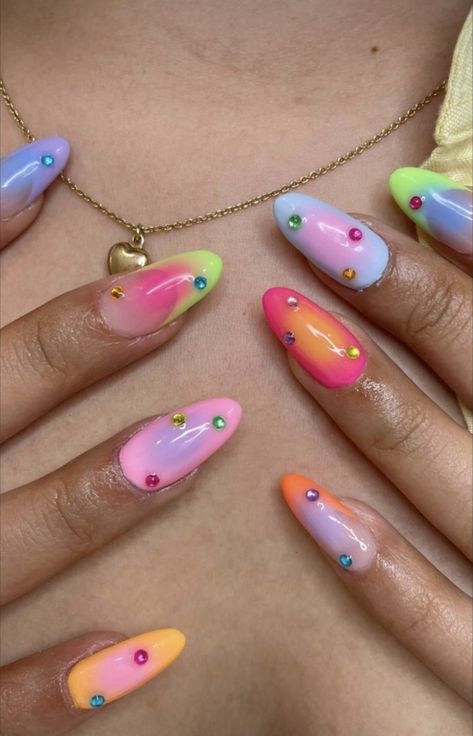 Steven Universe Nails, Pansexual Nails, Weird Nail Art, Kidcore Nails, Eclectic Nails, Universe Nails, Retro Nail Art, Nail Designs Easy Diy, Hawaii Nails