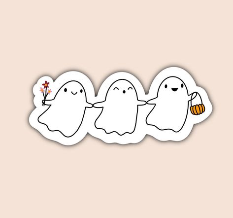 Happy Ghost Sticker, Spooky Sticker Cute Ghost Stickers Printable, Cute Spooky Stickers, Cute Halloween Stickers Printable, Ghost Stickers Printable, Cute Ghost Design, Halloween Stickers Cute, Fall Sticker Ideas, Halloween Sticker Ideas, Ghost Cartoon Cute