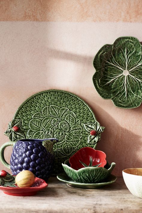 The famous Portuguese china in the shape and colours of fruit and veg is available from John Lewis this season. Bordallo Pinheiro melon bowl, £20, cabbage bowl, £30, pitcher £60 and strawberry platter £50, johnlewis.com Strawberry Platter, Melon Bowl, Portuguese Ceramics, Cabbage Ware, Portuguese Pottery, Cabbage Bowl, The Colour Green, Bordallo Pinheiro, Green Vegetables