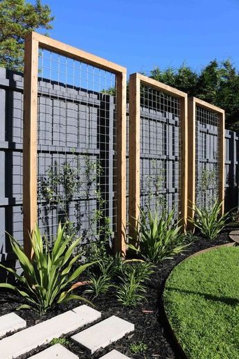 Trellis Along Fence, Trellis Against Fence, Yard Privacy Screen Ideas, Wire Trellis Diy, Trellis Fence Ideas, Fence Screening Ideas, Border Landscaping Ideas, French Trellis, Fence Trellis Ideas