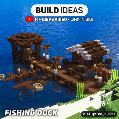 Fisher Man House Minecraft, Minecraft Dock Tutorial, Mc Dock Ideas, Minecraft Sea Side Village, Minecraft Fishing Deck Ideas, Lakeside Minecraft House, Fishermans Hut Minecraft, Minecraft Building Ideas Fishing Dock, Cute Minecraft Fishing Dock