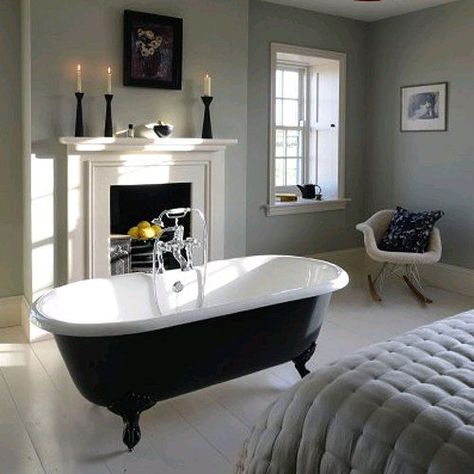 Bedroom With Bathtub, Bath In Bedroom, Hotel Style Bedroom, Cast Iron Bath, Bedroom With Bath, Cast Iron Tub, Roll Top Bath, Freestanding Bath, Bathroom Suite