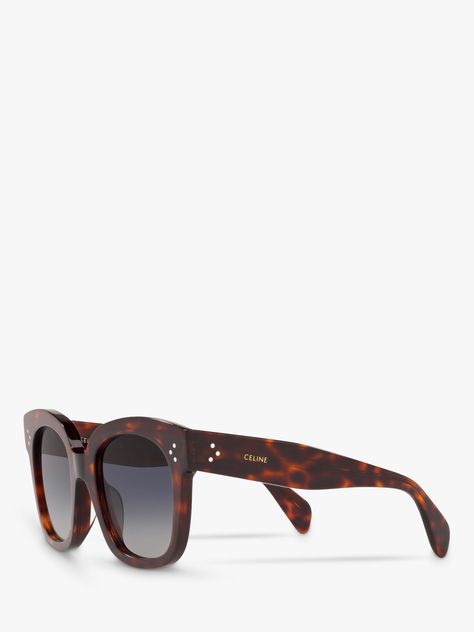 An update on the sunshine classic, these sunglasses from Céline come in an ultra-modern rectangular shape. Made in Italy from a lightweight and durable material, the arms are embellished with bead detailing for a subtly elevated finish. Sunglasses Women Celine, Celine 53mm Cat Eye Sunglasses, Celine Tortoise Sunglasses, Luxury Acetate Rectangular Sunglasses, Rectangular Tortoiseshell Sunglasses With Gradient Lenses, Celine Sunglasses, Rectangular Sunglasses, Street Style Winter, Tortoise