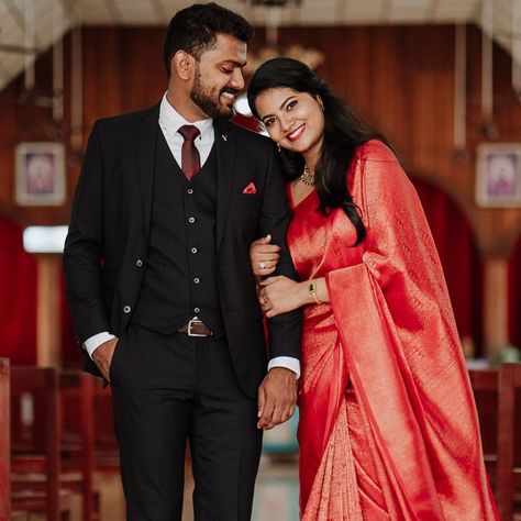 Indian Christian Wedding Couple Poses, 25th Anniversary Couple Poses, Suit Couple Photoshoot, Anniversary Poses Ideas Couple Pics, Reception Photography Poses, Indian Wedding Couple Outfits, Couple Wedding Dress Indian Hindu, Reception Poses, Engagement Portraits Poses