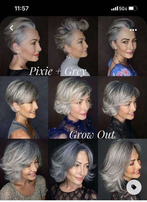 Women With Gray Hair, Growing Out Hair, Short Silver Hair, Gorgeous Gray Hair, Grey Hair Inspiration, Beautiful Gray Hair, Fall Hair Cuts, Short Hair Pixie Cuts, Gray Hair Cuts