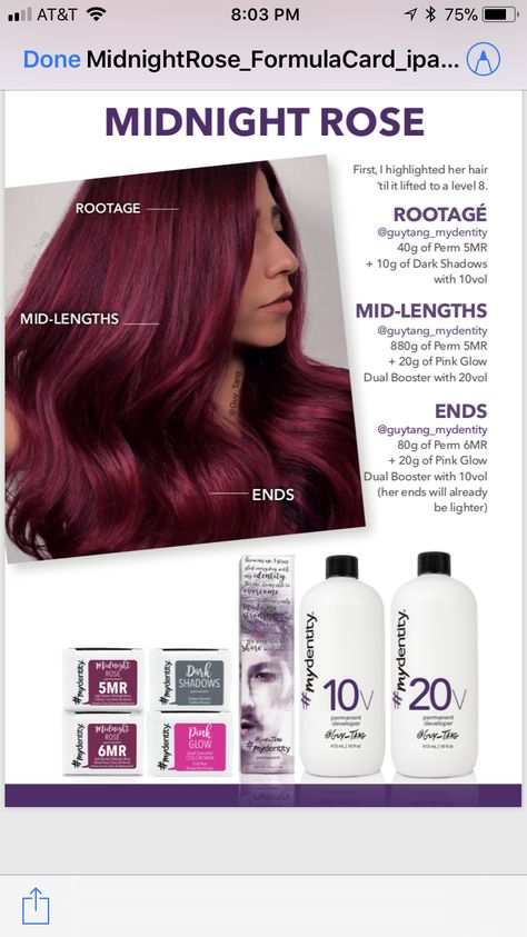 Midnight Rose Hair Color, Guy Tang Hair Color Formulas, Guy Tang Hair Color, Red Hair Formulas, Guy Tang Hair, Rose Hair Color, Color Formulas, Colored Hair Tips, Midnight Rose