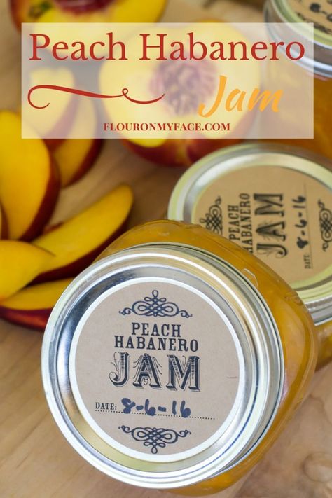 Peach Habanero Jam recipe made with fresh Washington State peaches with CanningCrafts custom kraft canning labels via flouronmyface.com #ad #canbassador Dehydrate Peppers, Habanero Jelly Recipe, Peach Habanero Jam, Homemade Jellies, Habanero Jam, Habanero Recipes, Hot Pepper Recipes, Fruit Butters, Canning Jam Recipes