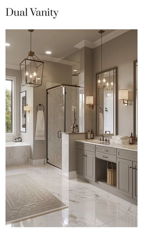 Coastal Vanity Bathroom, Master Bath With Wet Room, Dream Bathrooms Luxury Master Bath, Master Bath Wet Room, Bath Wet Room, Decor Grey Couch, Master Bathrooms Luxury, Home Decor Color Schemes, Home Decor Branding