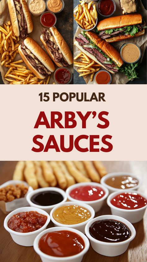 Various Arby’s sauces displayed with classic roast beef sandwiches and crispy fries, featuring popular options like Horsey Sauce and Arby’s Sauce for added flavor. Arbys Horsey Sauce Recipe, Arby's Sauce Copycat, Classic Roast Beef, Horsey Sauce, Arbys Roast Beef Sandwich, Arby's Sauce, Classic Roast, Roast Beef Sandwich, Crispy Fries