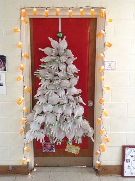 My Health Office Christmas Door 2014. I won 1st prize again this year! #christmas #nurse #healthoffice #schoolnurse Unique Christmas Door Decorations, Nurse Door Decorations, Nurse Clinic, Hospital Decoration, School Clinic, Nurse Cake, Unusual Christmas Decorations, Diy Christmas Door Decorations, Door Decorations Classroom Christmas