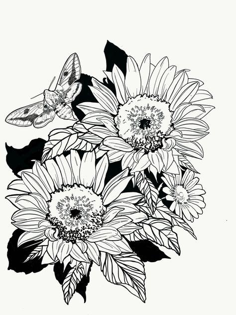 Sunflowers and moth traditional American tattoo Jacksonville NC Sunflower And Moth Tattoo, Traditional American Tattoo, Jacksonville Nc, Tattoo Flash Sheet, Moth Tattoo, American Tattoos, Sunflower Tattoo, Love Tattoos, Flash Tattoo