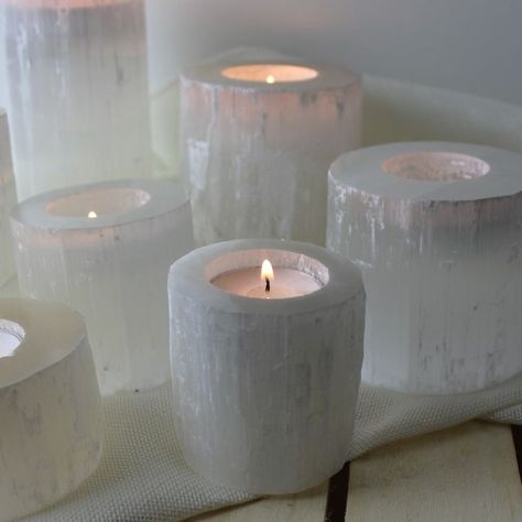 Selenite Tealight Holders Selenite Meaning, Greek Name, Wing It, Tealight Candle Holder, Romantic Lighting, Bath Candles, Tealight, Tea Light Holder, Tea Light Candle