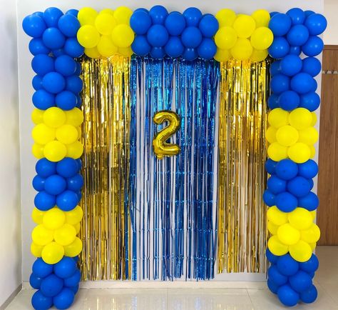 MASS Art and Craft - Blue & Yellow combination Balloon Arch Decoration for Boy Birthday Party at home Blue And Yellow Balloon Decor, Blue And Yellow Birthday Party Decor, Blue And Yellow Birthday, Yellow Party Decorations, 1st Birthday Decorations Boy, Yellow Birthday Parties, Yellow Combination, Balloon Arch Decorations, White Party Decorations