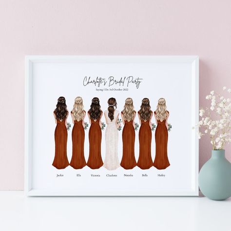 This group bridesmaid print makes a wonderful keepsake gift that can be treasured by your bridesmaids, this print makes a wonderful gift for the bride herself. Bridesmaid Painting, Wedding Gift For The Bride, Gift For The Bride, Bride Squad, Wedding Prints, Bridesmaids Personalized, Groom Outfit, Bride Tribe, Diy Crafts For Gifts