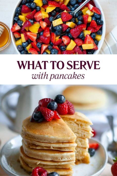 There is nothing better than a big stack of pancakes! But no pancake day is complete without yummy toppings and a few good side dishes to create well rounded, satisfying meal. Good Side Dishes, Family Friendly Breakfast, Family Breakfast Recipes, Stack Of Pancakes, Pancake Toppings, Pancake Stack, The Best Breakfast, Pancake Day, Best Side Dishes