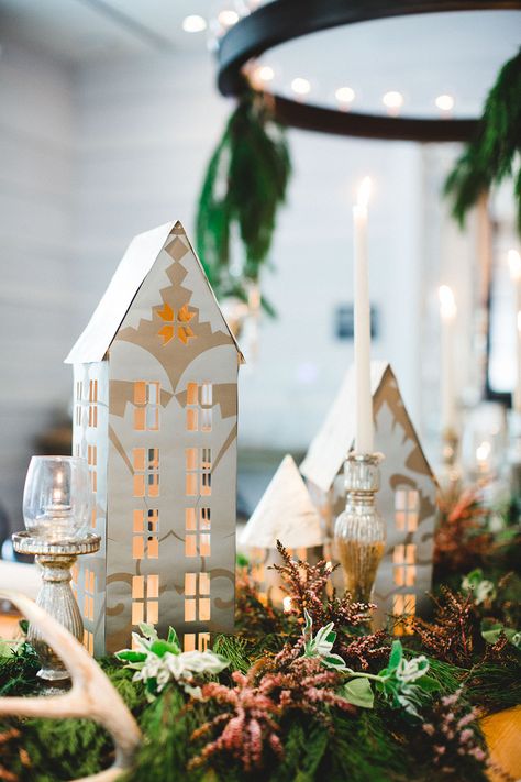 DIY Christmas Village Luminaries ⋆ Ruffled Holiday Luminaries, Diy Christmas Village Houses, Diy Christmas Mantel, Outside Diy, Scandinavian Holidays, Lights Outside, Christmas Lights Outside, Diy Christmas Village, Diy Snow Globe