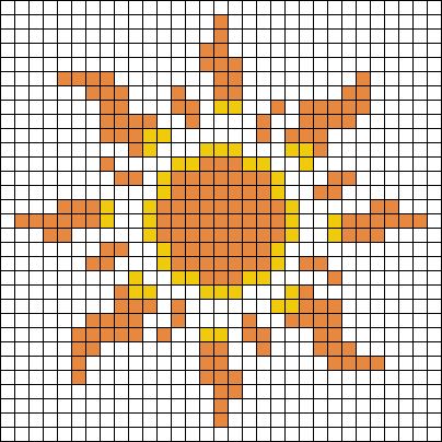 Alpha pattern #50283 | BraceletBook Minecraft Circle Patterns, Sun Knitting Pattern, Small Sun Cross Stitch, Pixel Art Sun And Moon, Sun Tapestry Crochet, Minecraft Sun Pattern, Sun Grid Pattern, Circle Alpha Pattern, Sun Perler Bead Pattern