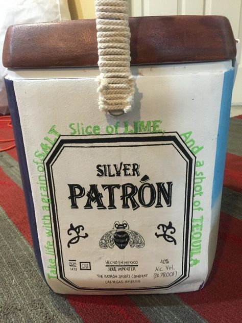 patron tequila cooler Tequila Frat Cooler, Hand Painted Coolers, Formal Coolers, Fraternity Formal, Boyfriend Stuff, Formal Cooler, Fraternity Coolers, Custom Cooler, Patron Tequila