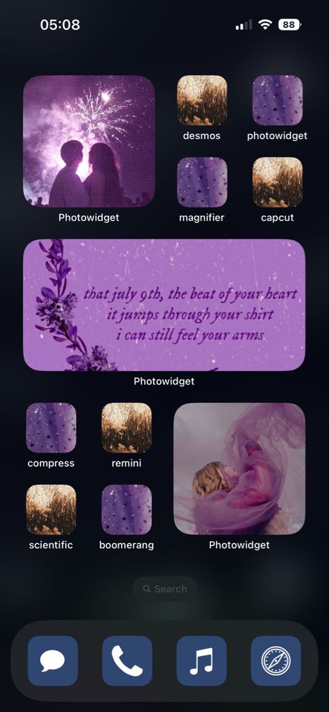 speak now taylor swift home screen idea purple and gold sparks fly glitter widget icons Taylor Swift Homescreen Layout Speak Now, Speak Now Phone Theme, Taylor Swift Ios 16 Homescreen, Taylor Swift Phone Theme, Taylor Swift Home Screen, Taylor Swift Home, Ios 16 Home Screen, Speak Now Taylor Swift, Bloxburg Beach House