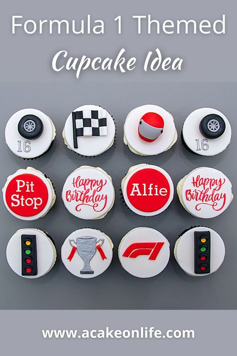 12 Formula 1 themed cupcakes. F1 Cupcakes, Traffic Light Cake, Cupcake Topper Ideas, F1 Birthday, F1 Party, Racing Cake, Flag Cake Topper, Light Cake, Cakes Inspiration