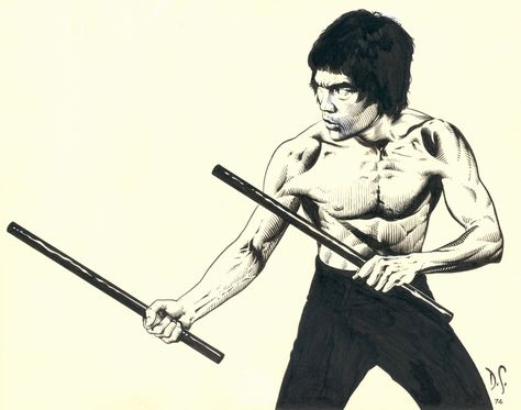 Bruce Lee - Enter the Dragon by Dave Stevens - Comic Art Dave Stevens Art, Dave Stevens, Bruce Lee Art, Dell Comic, Alex Toth, Dragon Comic, Enter The Dragon, Bristol Board, Art Gallery Room