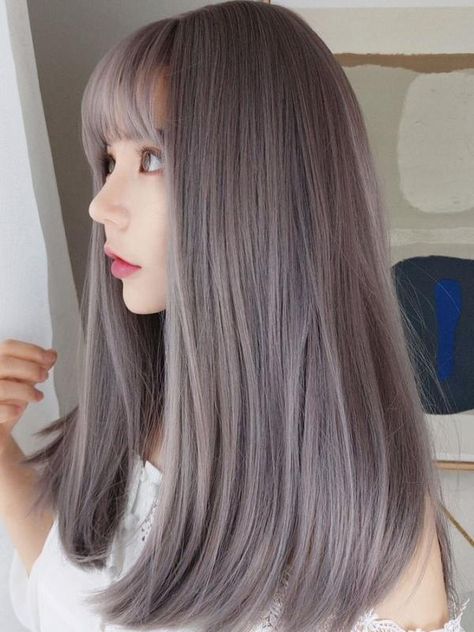 Pink Gray Hair Color, Straight Gray Hair, Gray Pink Hair, Gray Pink Hair Color, Pink Gray Hair, Greyish Pink Hair, Ashy Pink Hair, Dark Ash Lavender Hair, Ashy Purple Hair