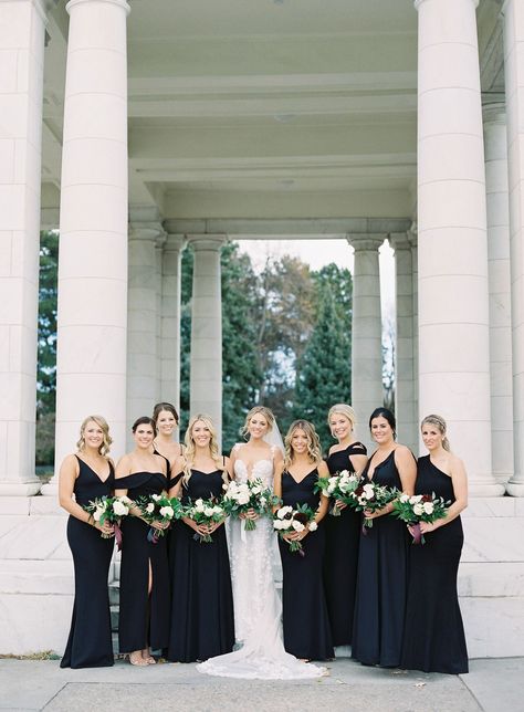 Black Bridesmaid Dress Mismatched, Black Gowns, Black And White Wedding Theme, Winter Bridesmaid Dresses, Summer Bridesmaid Dresses, Black Bridesmaid, White Wedding Theme, King Photography, Black Bridesmaids