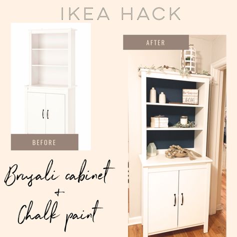 Bookshelf, chalk paint, transform furniture, cabinet, style a bookcase Brusali Ikea Hack, Ikea Favorites, Style A Bookcase, Ikea Brusali, Transform Furniture, Ikea Bookshelf Hack, Styling A Bookcase, Ikea Bookshelves, Organizational Ideas