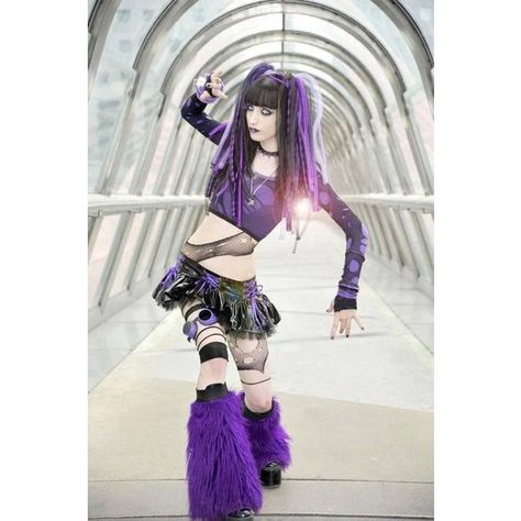 Purple Rave Outfit, Cybergoth Aesthetic, Cybergoth Fashion, Cyberpunk Outfit, Purple Goth, Goth Rave, Goth Subculture, Rave Costumes, Goth Look