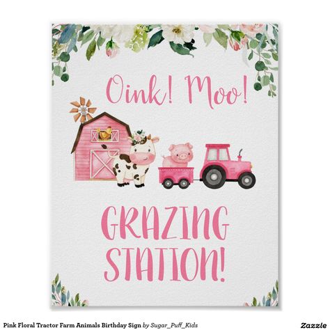 Barn Birthday Party, Farm Animals Birthday, Pink Tractor, Wedding Gift Hampers, Tractor Birthday Party, Farm Themed Birthday Party, Tractor Birthday, Farm Animal Birthday, Animals Birthday