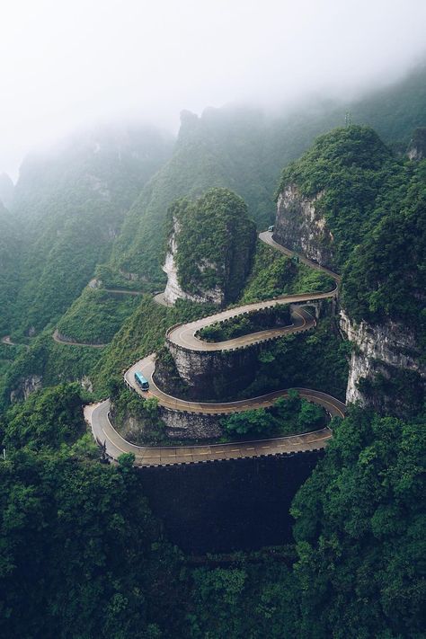 banshy: “ Tianmen Mountain by: Rey Canlas, Jr. ” Tianmen Mountain, Winding Road, Interesting Places, Beautiful Scenery, Macau, Places Around The World, Nature Travel, Travel Around The World, Maldives