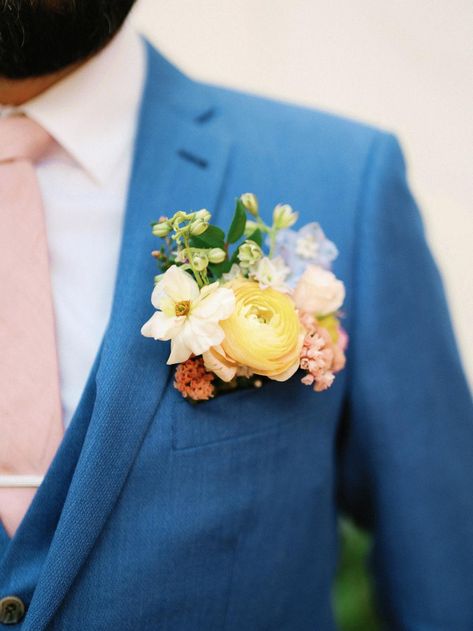 Spring Pocket Boutonniere, Colorful Pocket Boutonniere, Pocket Boutonniere, Flower Moxie, Darlington House, California Garden, Groom Boutonniere, Spring Pastels, Corsage Wedding