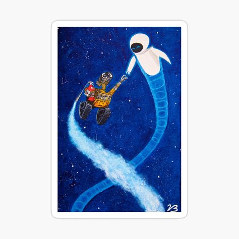 "Wall-e and Eve painting" Greeting Card by VBArtSegnalibri | Redbubble Wally Y Eva, Eve Painting, Wall E And Eve, Wall E Eve, Wall E, In Space, Greeting Card, Vinyl Decal Stickers, Independent Artist