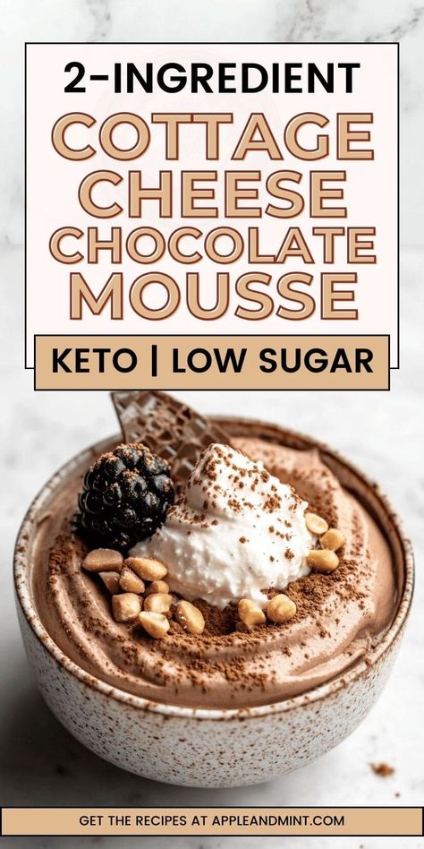 To all chocolate lovers out there, check out my little easy cottage cheese chocolate mousse (2 ingredients only!) that is keto-friendly and high protein. This blended mousse only has 12g carb but up to 30g protein! High Protein High Fiber | Gestational Diet Pregnancy Meals | Easy and Healthy | Low Glycemic Index | Keto Dessert and Snack | Healthy and Unhealthy Food Charts | Kidney Diet Food Lists | Renal Diet Meals | Low Carb Meals | Food Lists for Diabetics | protein powder High Protein Snacks For Pregnancy, Protein Desserts Low Carb, Gestational Diet Pregnancy Meals, Renal Diet Meals, Healthy Pregnancy Meals, Gestational Diet Pregnancy, Kidney Diet Food Lists, Cottage Cheese Chocolate, Blended Cottage Cheese