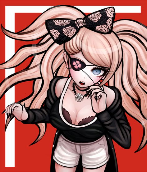 Junko Enoshima, An Anime, Danganronpa, Blonde, Black And White, Hair, Anime, Pink, White