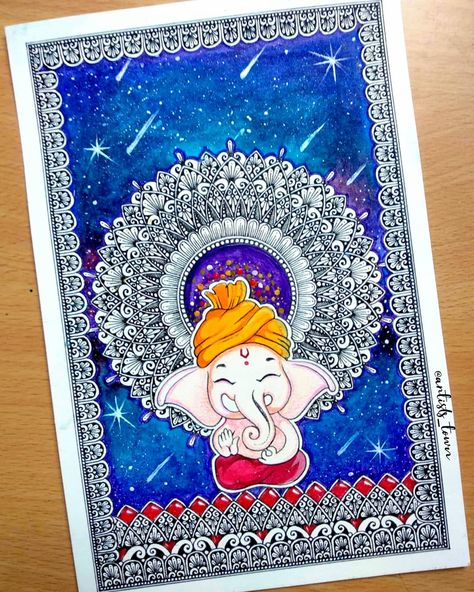 Ganesha Mandala Art, Ganesha Mandala, Colour Mandala, Ganesha Artwork, Cheap Outfits, Ma Durga, Color Mandala, Mini Mandala, Easy Mandala