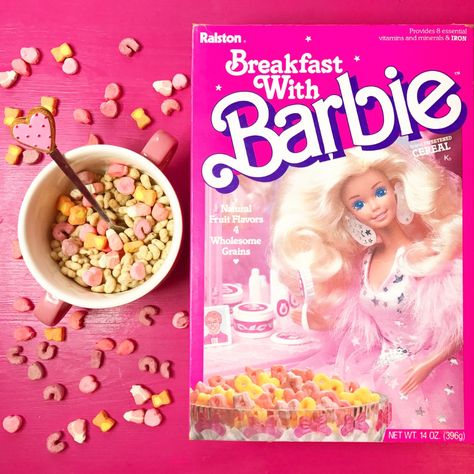 Barbie Cereal Box♡ Cereal Box Design, Pie From Scratch, Pink Pie, Kids Cereal, Barbie Theme Party, Barbie Box, Barbie 2000, Barbie Food, Barbie Room