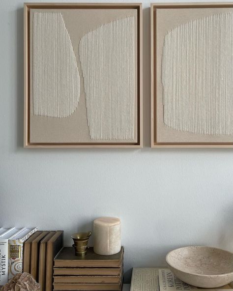 the perfect pair. both 40x50x2 cm wool thread on raw canvas framed #artwork #artgallery #artist #painting #fineart #interiorstyling… | Instagram Painting And Embroidery On Canvas, Thread Art On Canvas, Paintings Ideas On Canvas, Minimalist Japandi, Minimal Artwork, Cuadros Diy, Embroidery Canvas, Raw Canvas, Office Artwork