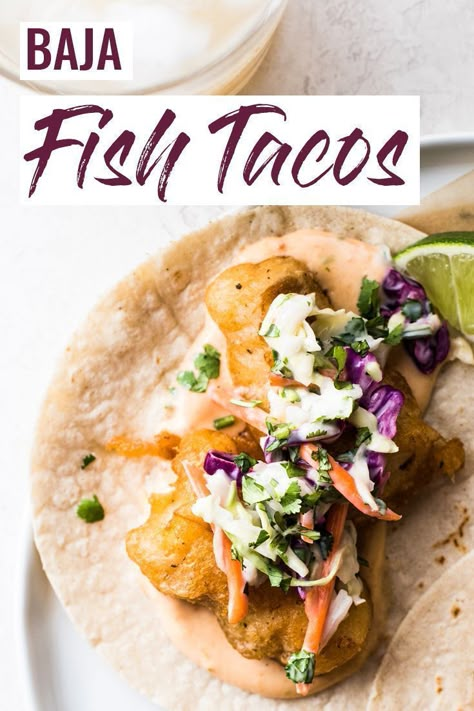 Creamy Cabbage Slaw, Appetizers Mexican, Creamy Cabbage, Fish Tacos With Cabbage, Battered Fish Tacos, Beer Battered Fish Tacos, Mexican Dinners, Isabel Eats, Baja Fish Tacos